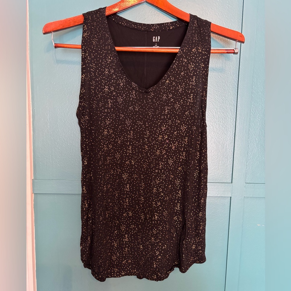 GAP Women's Black Tank Top with Gold Accents Size Large